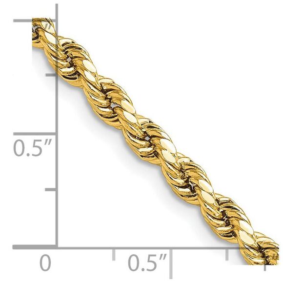 4mm 14K Yellow Gold Diamond Cut Hollow Rope Chain Necklace, 20 Inch